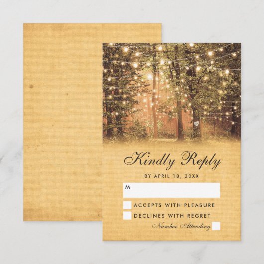  String Lights Rustic Tree Wedding RSVP Kaartje (Voorkant / Achterkant)