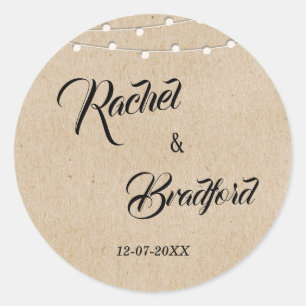 String Lights Rustic Wedding Celebration Custom Ronde Sticker