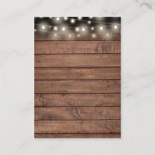 String Lights Rustic Wood Floral Weddenschap Bedan Plaatskaartje (Achterkant)