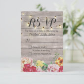 String Lights Rustic Wood Floral Wedding RSVP Kaar (Staand voorkant)