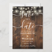 String Lights Rustic Wood Wedding Save The Date Magnetische Uitnodiging (Voorkant)