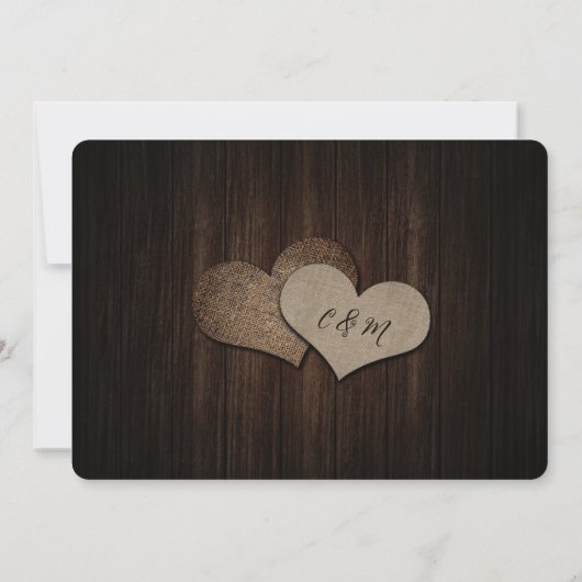 String Lights Rustiek Hout Burlap Hearts Wedding Save The Date (Achterkant)