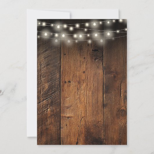 String Lights Rustiek Hout Schuur Boho Huwelijk Save The Date (Achterkant)