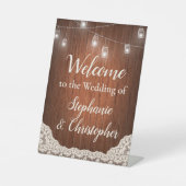 String Lights Rustiek Hout Script Welkom Reclamebord Met Voetstuk (Voorkant)