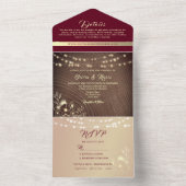 String Lights Rustieke Bourgondische bruiloft All In One Uitnodiging (Binnen)