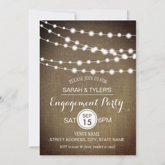 String Lights Rustieke Burlap Verlovingsfeest Kaart (Voorkant)