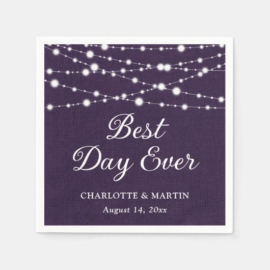 String Lights Rustieke Paarse Burlap Bruiloft Servet (Voorkant)