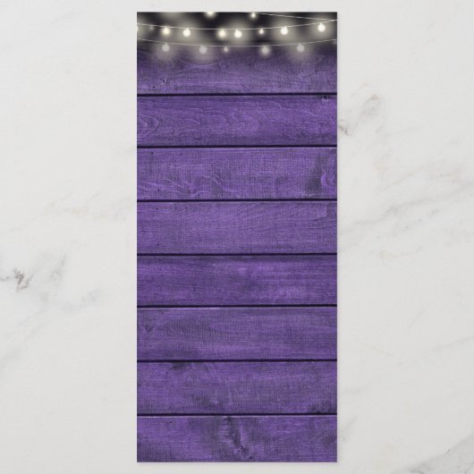 String Lights Rustieke Paarse Hout Bloemen Bruilof Menu (Achterkant)