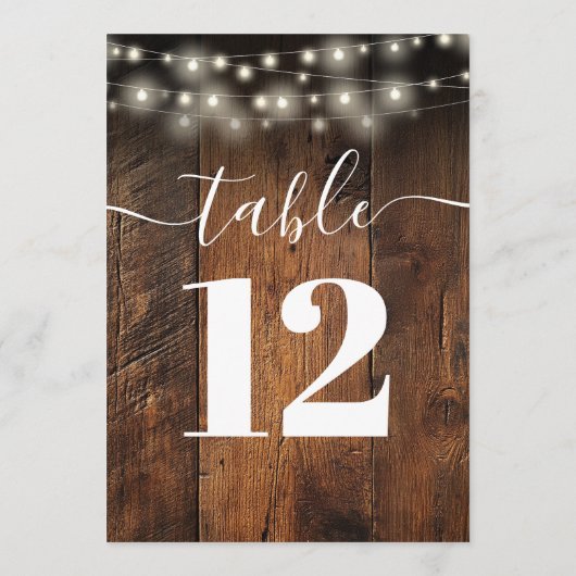 String Lights Rustieke Schuur Hout Boho Tafelnumme Kaart (Achterkant)