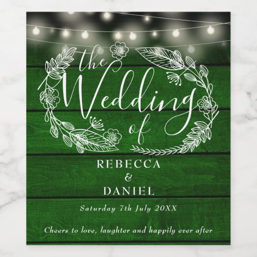 String Lights Rustieke Smaragd Groene Bruiloft Wijn Etiket (Enkel label)