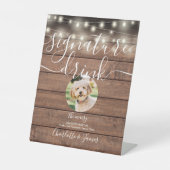 String Lights Rustieke Wood Pet Signature Drink Reclamebord Met Voetstuk (Voorkant)
