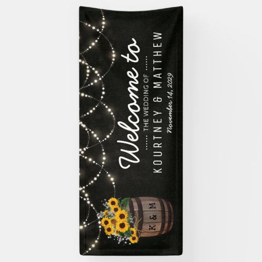 String Lights Rustieke Zonnebloem Bruiloft Banner (Verticaal)