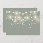 String Lights Sage Green Script Calligraphy Bedankkaart (Voorkant / Achterkant)