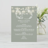 String Lights Sage Groene Bloemen Bruiloft Menu (Staand voorkant)