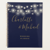String Lights Script Navy blauw en goud bruiloft Planner (Voorkant)