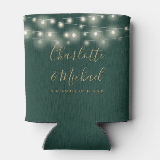 String Lights Signature Script Groen Goud Bruiloft Blikjeskoeler (Achterkant)