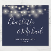 String Lights Signature Script Navy Blue Bruiloft Bier Etiket (Enkel label)