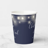String Lights Signature Script Navy Blue Bruiloft Papieren Bekers (Links)