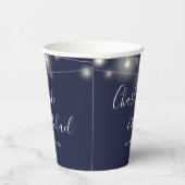 String Lights Signature Script Navy Blue Bruiloft Papieren Bekers (Rechts)