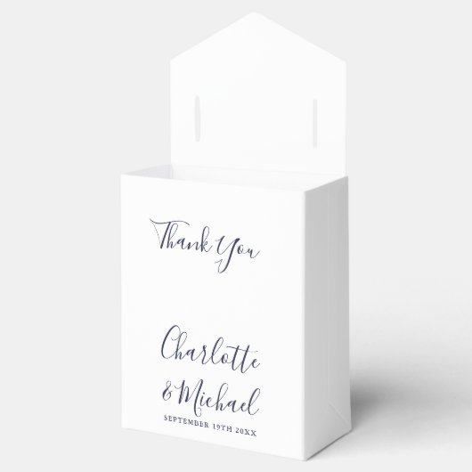 String Lights Signature Script Navy White Wedding Bedankdoosjes (Geopend)