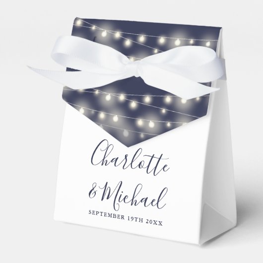 String Lights Signature Script Navy White Wedding Bedankdoosjes (Voorkant Zijde)