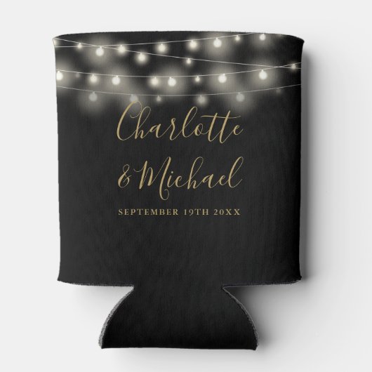 String Lights Signature Script Zwart Goud Bruiloft Blikjeskoeler (Achterkant)