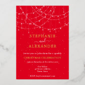 String Lights Snow Red-kerstfeestfeest - Echte lux Folie Uitnodiging (Voorkant)