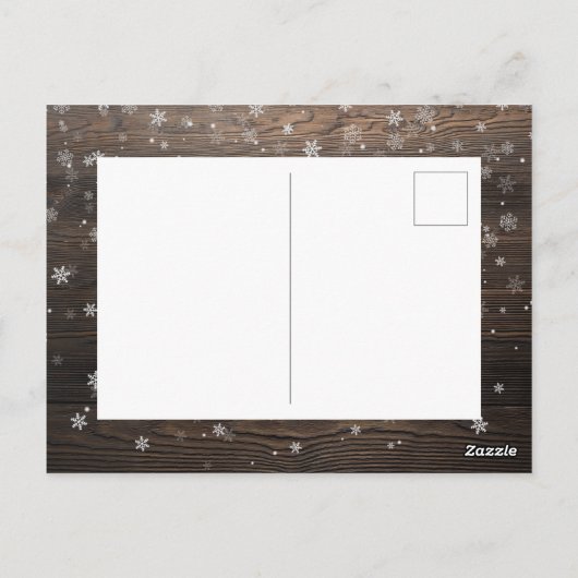 String Lights & Snow | Rustige kerstfoto met hout Briefkaart (Achterkant)