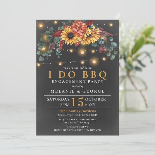 String Lights Sunflower I DO BBQ Couples Shower Kaart (Staand voorkant)