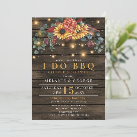 String Lights Sunflower I DO BBQ Couples Shower Kaart (Staand voorkant)