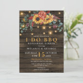 String Lights Sunflower I DO BBQ Rehearsal Dinner Kaart (Staand voorkant)