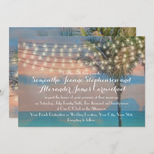  String Lights Sunset Beach Bruiloft Kaart (Voorkant / Achterkant)