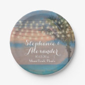 String Lights Sunset Beach Bruiloft Papieren Bordje (Voorkant)