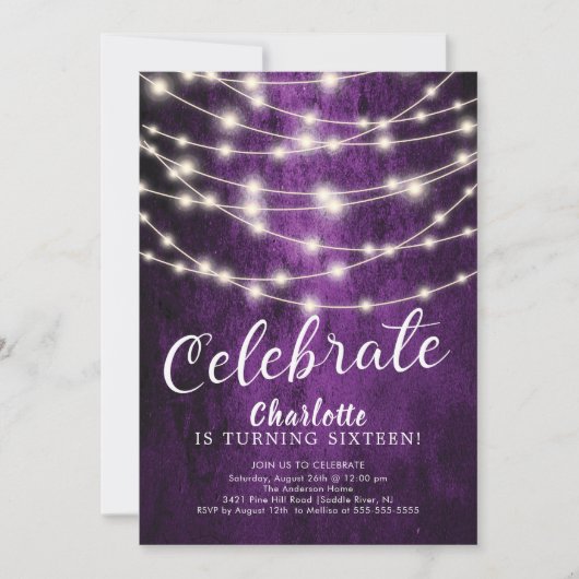 String Lights Sweet 16th Birthday Invitation (Devant)