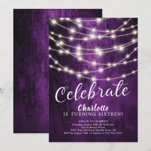 String Lights Sweet 16th Birthday Invitation