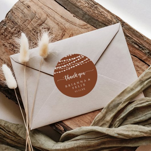 String Lights Terracotta Dank u bruiloft gunst Ronde Sticker