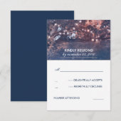 String Lights Tree  Blauw Rustiek RSVP Kaartje (Voorkant / Achterkant)