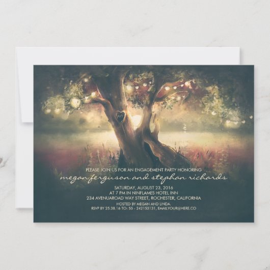 String Lights Tree - Carved Heart Engagement Party Kaart (Voorkant)