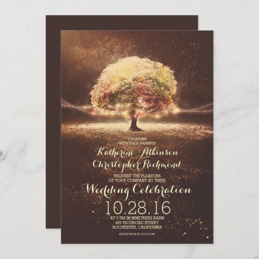 String Lights Tree Elegante herfstbruiloft Kaart (Voorkant / Achterkant)