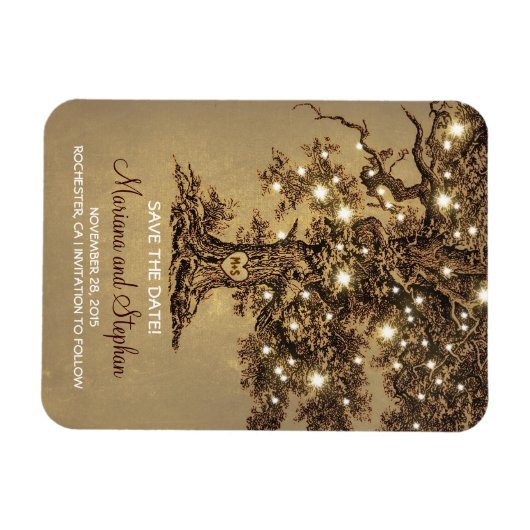 String Lights Tree Rustic De datum opslaan Magneet (Horizontaal)
