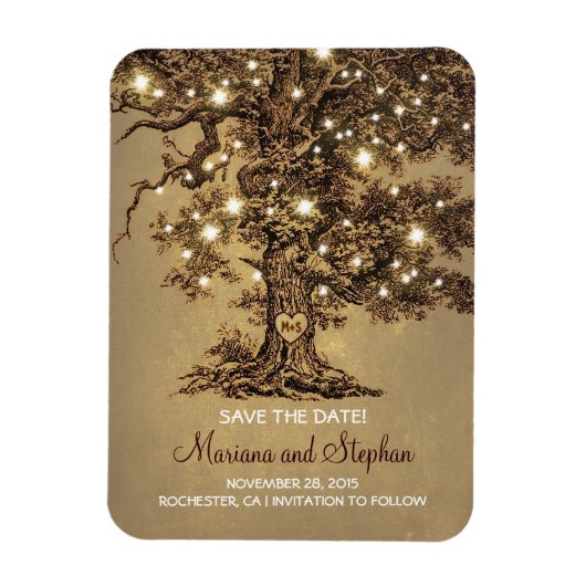 String Lights Tree Rustic De datum opslaan Magneet (Verticaal)