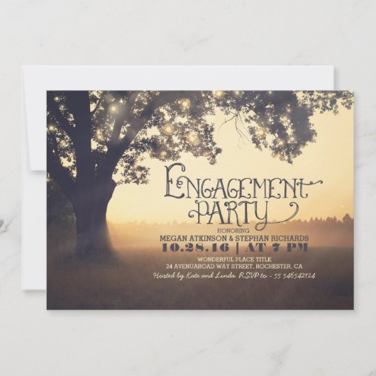String Lights Tree Rustic Engagement Party Uitnodi Kaart (Voorkant)