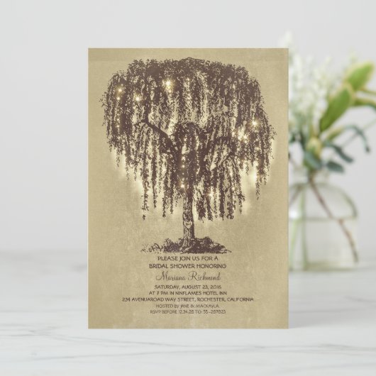 String Lights Tree Rustiek Vrijgezellenfeest Kaart (Staand voorkant)