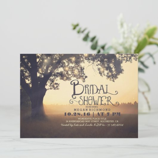 String Lights Tree rustieke bruids douche uitnodig Kaart (Staand voorkant)