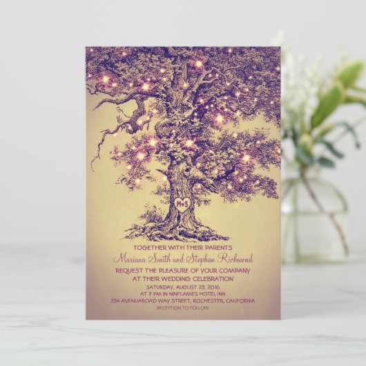  String Lights Tree Rustieke bruiloft Uitnodiginge Kaart (Staand voorkant)