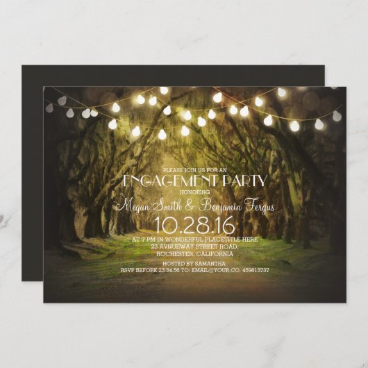 String Lights Trees Path Rustic Engagement Party Kaart (Voorkant / Achterkant)