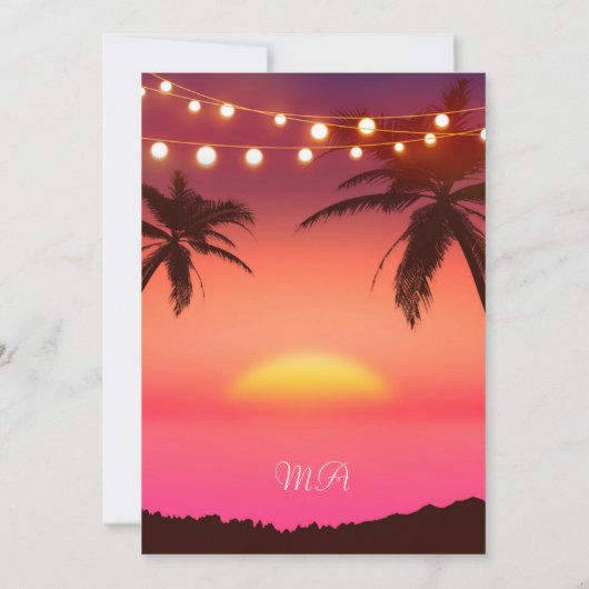 String Lights Tropical Palm Beach Vrijgezellenfees Kaart (Achterkant)