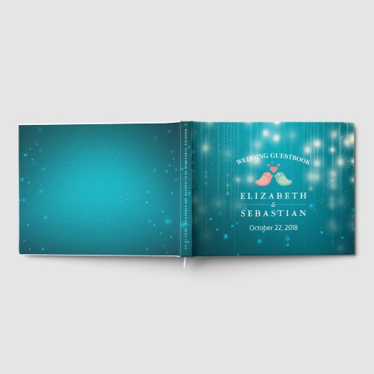 String Lights Turquoise Glitter Wedding Guestbook Gastenboek (Volledig)