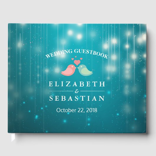 String Lights Turquoise Glitter Wedding Guestbook Gastenboek (Voorkant)