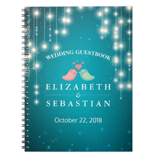 String Lights Turquoise Glitter Wedding Guestbook Notitieboek (Voorkant)